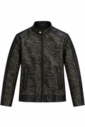 BLACK GLITTER VEGAN LEATHER JACKET
