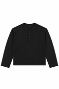 BLACK HENLEY WAFFLE