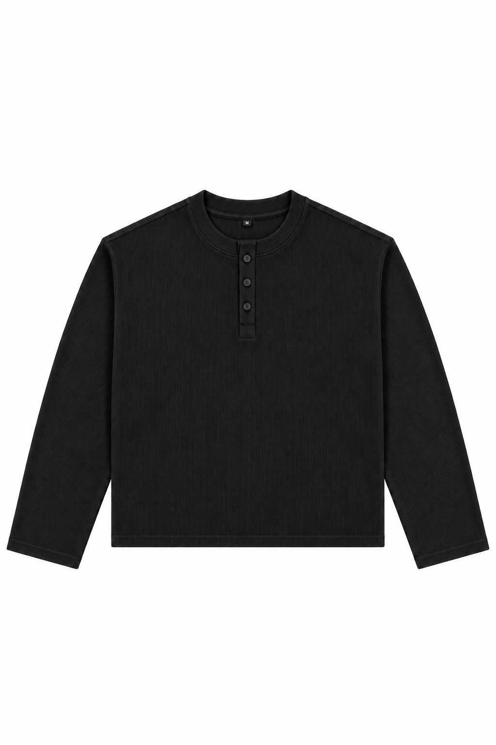BLACK HENLEY WAFFLE