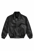 BLACK LEATHER BOMBER JACKET