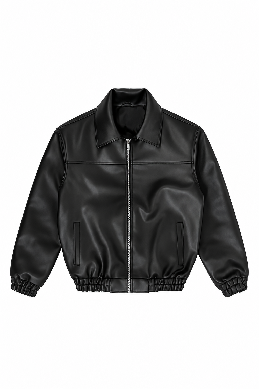 BLACK LEATHER BOMBER JACKET