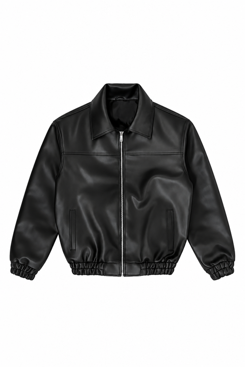BLACK LEATHER BOMBER JACKET